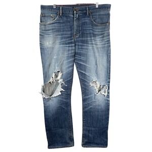 Raleigh Denim Jones Mens 36 Blue Distressed Handcrafted Slim Straight Jeans